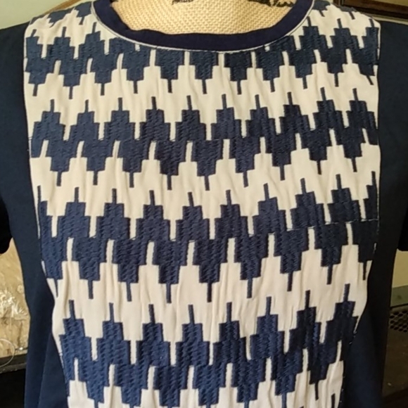 Thml Mixed Media Navy & Cream Panel Blouse NWT - Picture 5 of 11